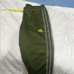 Adidas Kids Olive Green Joggers with Gray Stripes